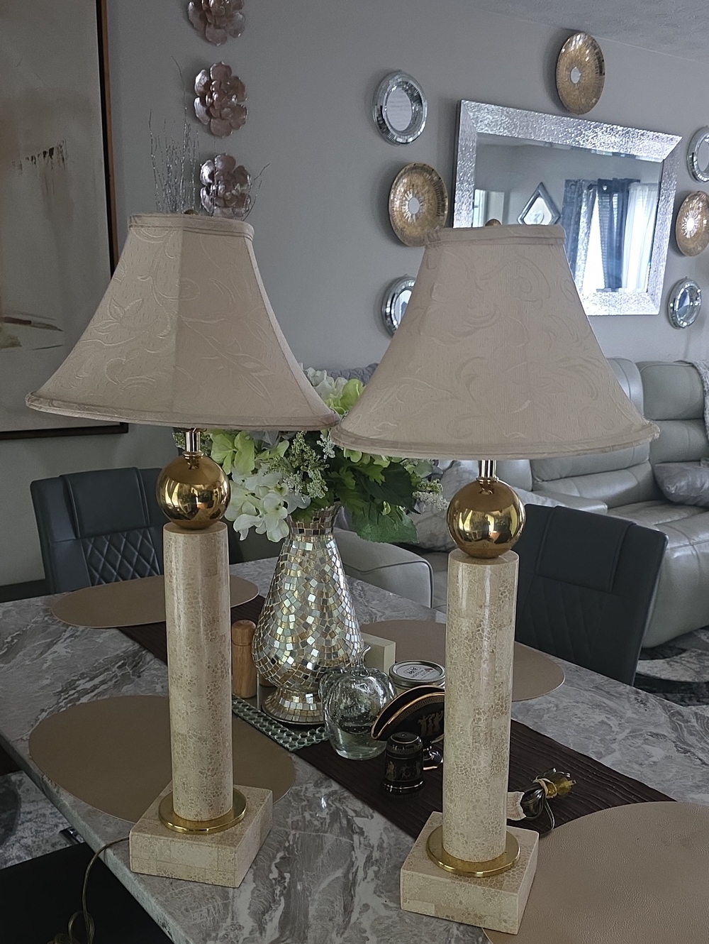 Cream and Gold Decorative Table Lamps - Pair